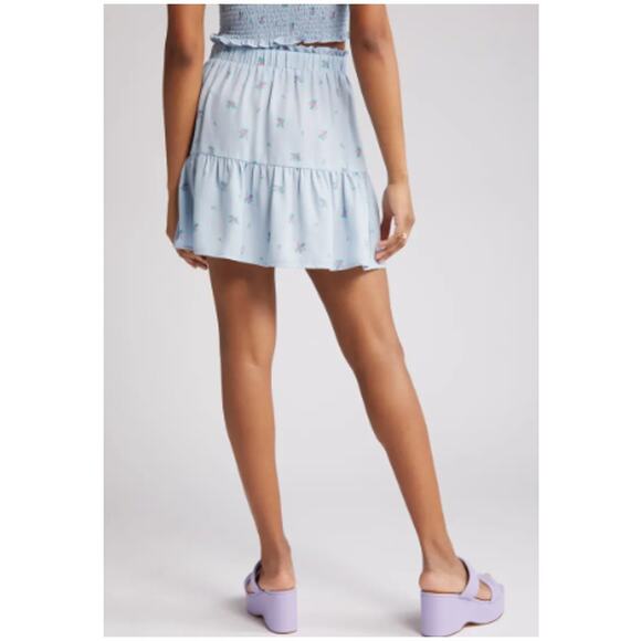 NWT BP. NORDSTROM Blue Grounded Floral Tiered Mini Skirt Size S - Picture 3 of 8